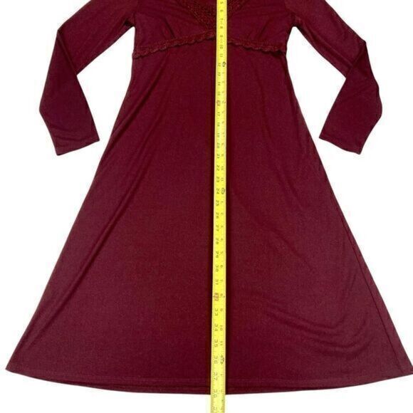 Loft Dress Womens Size 4 Burgundy Lace Trim Babydoll Elastic Empire Waist Midi - Picture 11 of 13